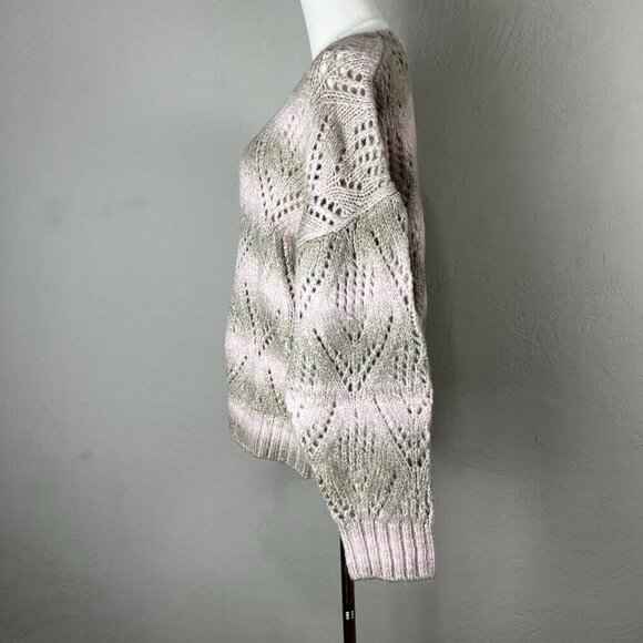 SANCTUARY Pointelle Sweater Pullover Open Knit Pink Moonlight NWT Size Large - Picture 5 of 11